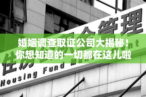 鲤城婚姻调查取证公司大揭秘！你想知道的一切都在这儿啦😉