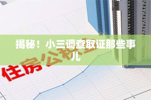 鲤城揭秘！小三调查取证那些事儿